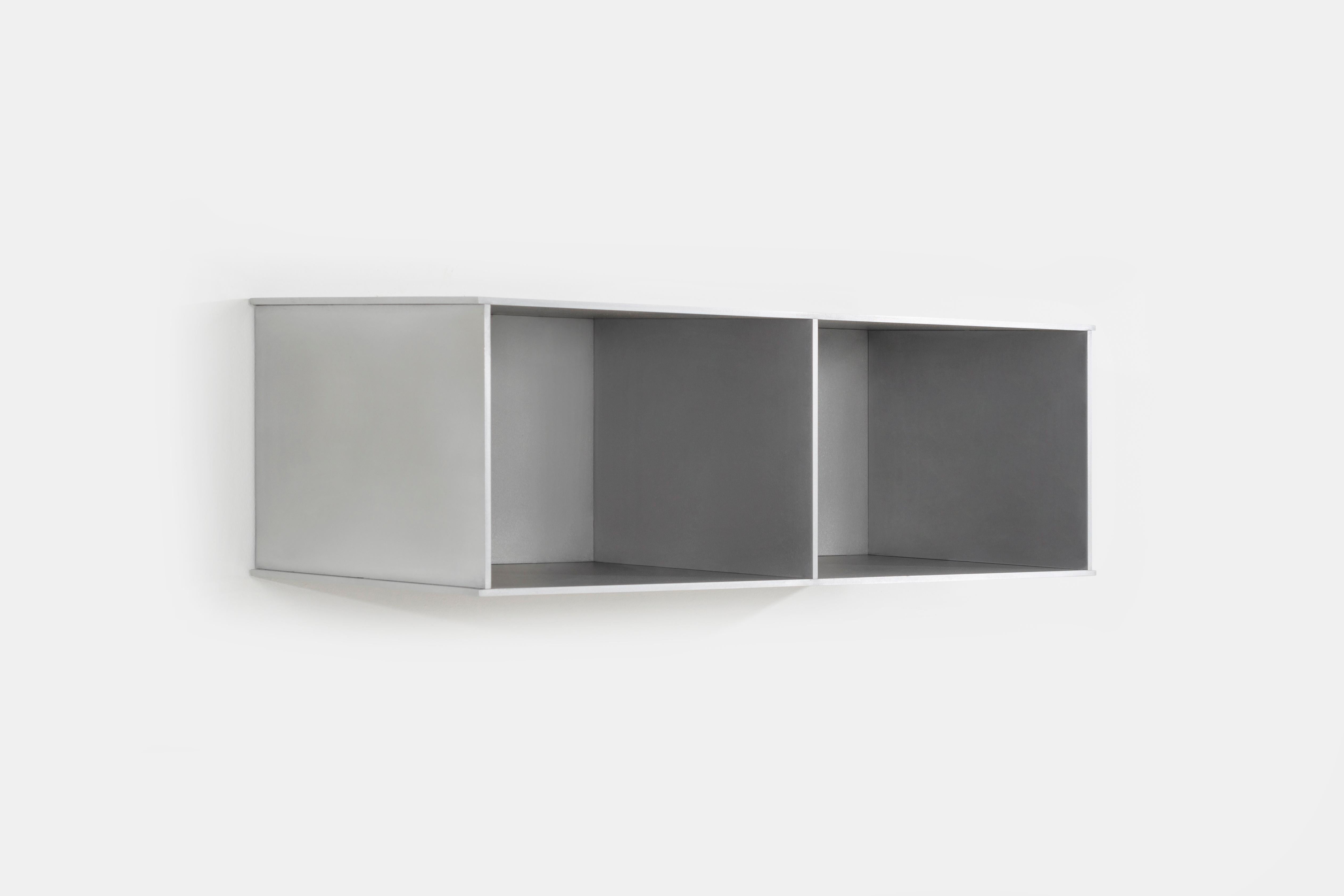 Contemporary Deep 2G Wall-Mounted Shelf Console in Waxed Aluminum Plate by Jonathan Nesci For Sale