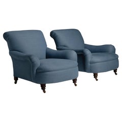 Deep Armchairs in Pierre Frey Linen England, 1930