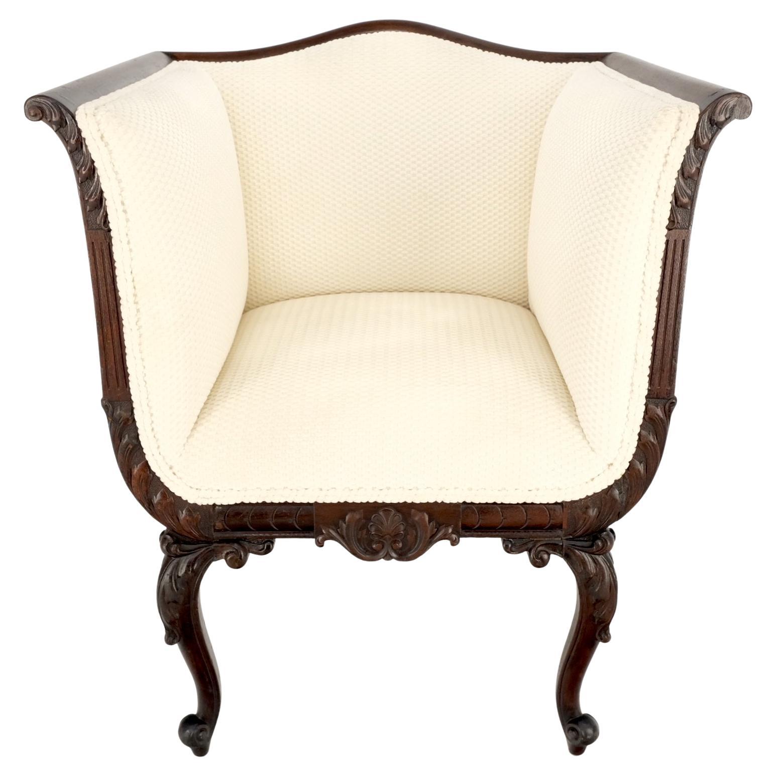 Deep Arms Mahogany Carved Frame Lounge Fireside Chair  For Sale