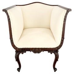 Vintage Deep Arms Mahogany Carved Frame Lounge Fireside Chair 