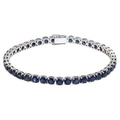 Pulsera de tenis de oro blanco de 14 quilates (personalizada) con línea de zafiros azul profundo