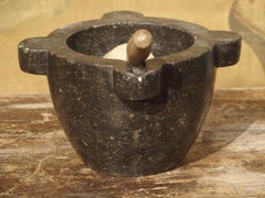 Deep Black Marble Mortar and Pestle from France, 19th Century