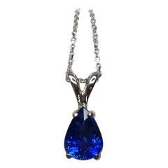 Deep Blue 1.10 Carat Blue Sapphire Pear Teardrop Cut 14 Karat White Gold Pendant