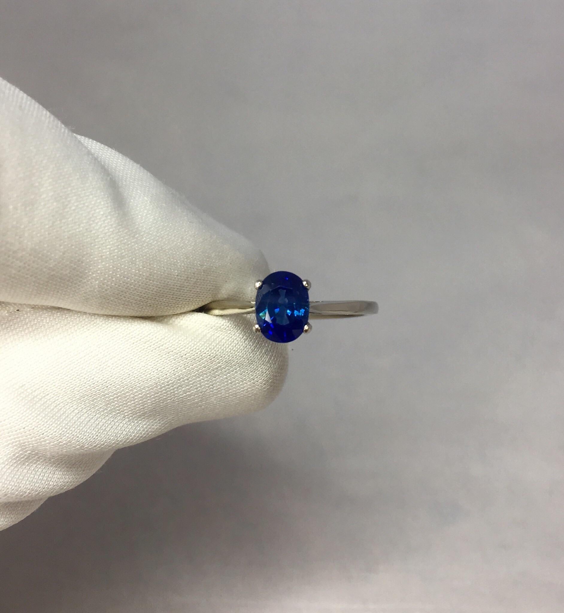 Deep Blue 1.16 Carat Ceylon Sapphire Oval Cut White Gold Solitaire Ring 1