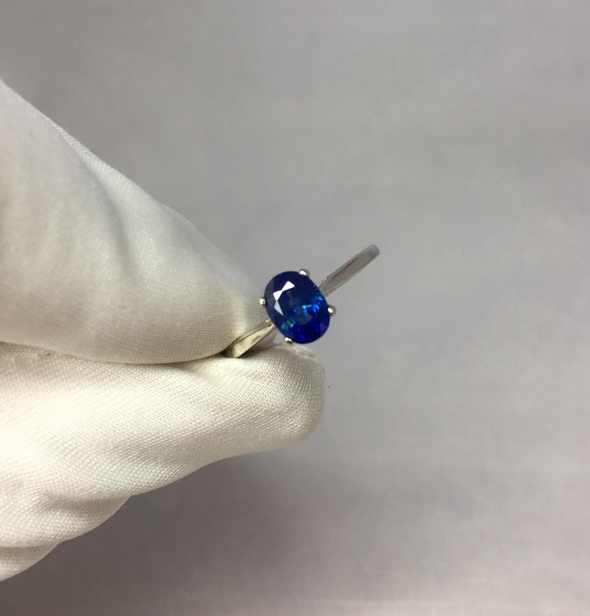 Deep Blue 1.16 Carat Ceylon Sapphire Oval Cut White Gold Solitaire Ring 3