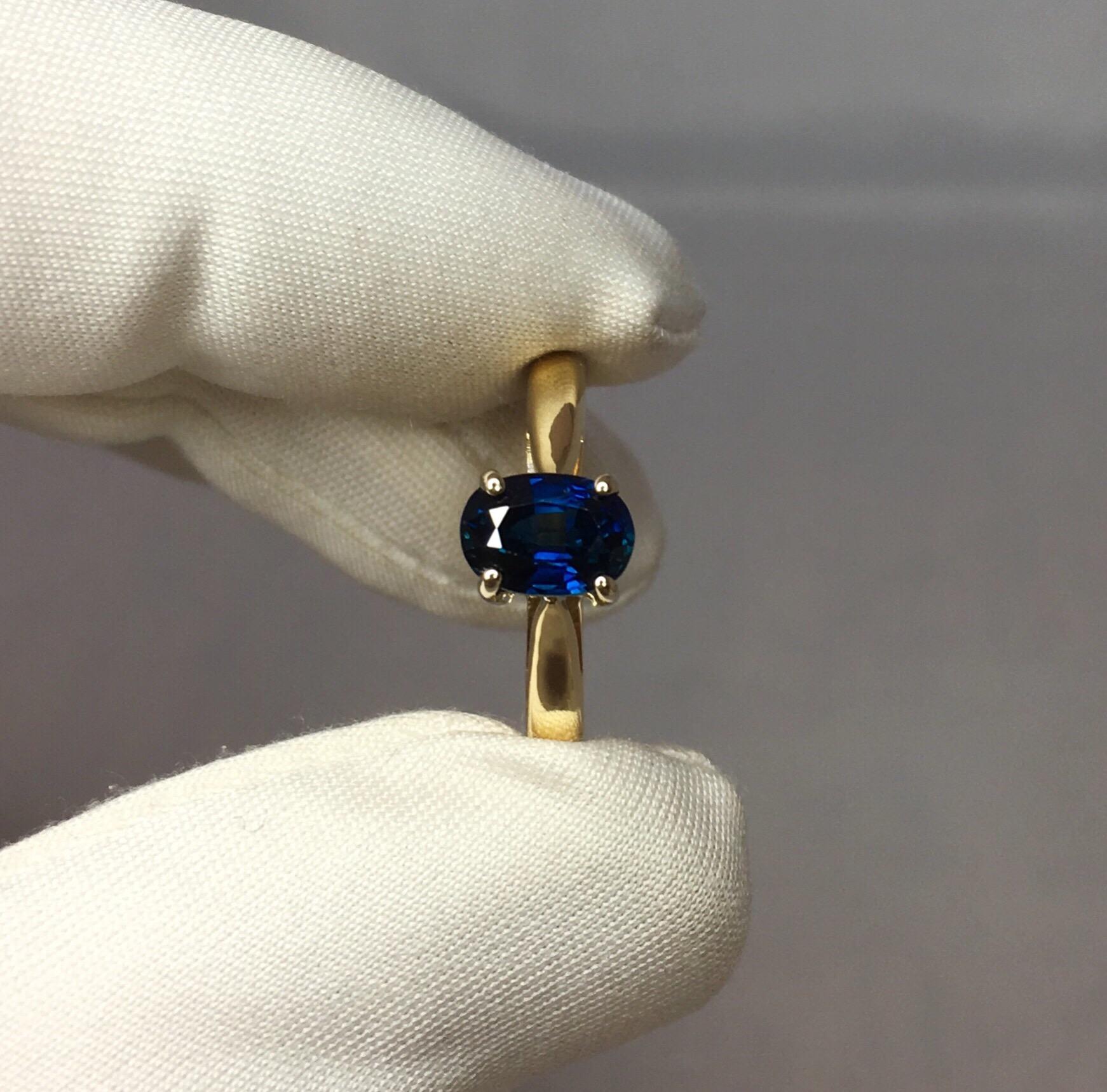 Stunning natural deep blue sapphire set in a beautiful 18k multi-tone gold solitaire ring. 

1.25 carat stone with a stunning deep blue colour and very good clarity. Clean stone with only some small inclusions visible when looking closely.
Also has