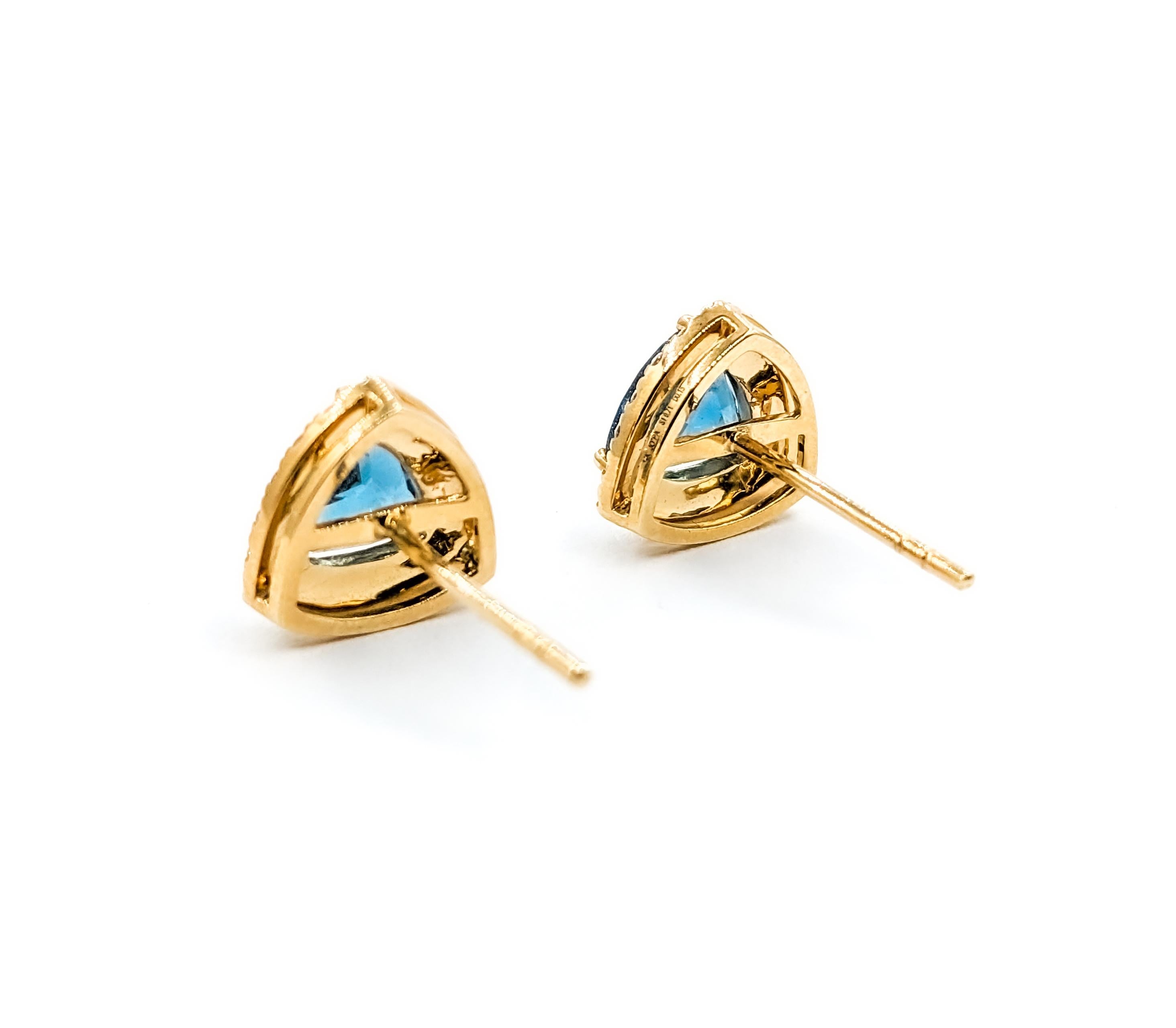 Deep Blue Aquamarine & Diamond Stud Earrings 1