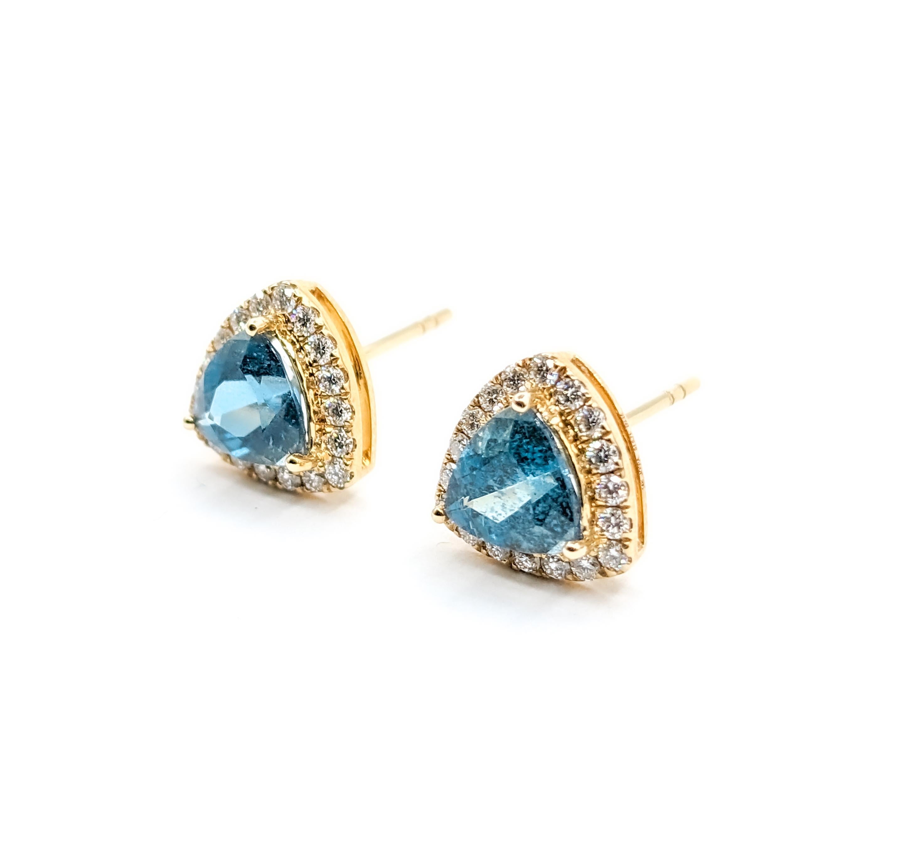 Deep Blue Aquamarine & Diamond Stud Earrings For Sale 2
