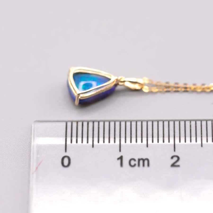 Deep Blue Australian Black Opal Pendant Necklace 18K Yellow Gold In New Condition For Sale In Suwanee, GA