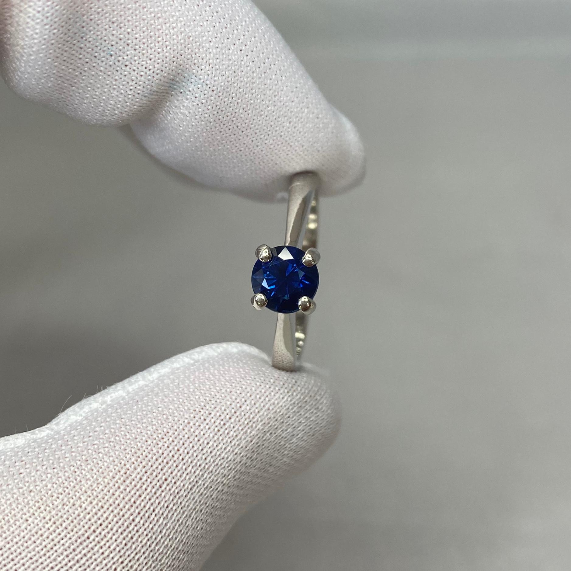 Natural deep blue Austrian sapphire set in a beautiful 950 platinum solitaire ring.

1.02 carat stone with a deep blue colour and good clarity, a clean stone with only minimal inclusions visible when looking closely.

Has a very good cut which shows