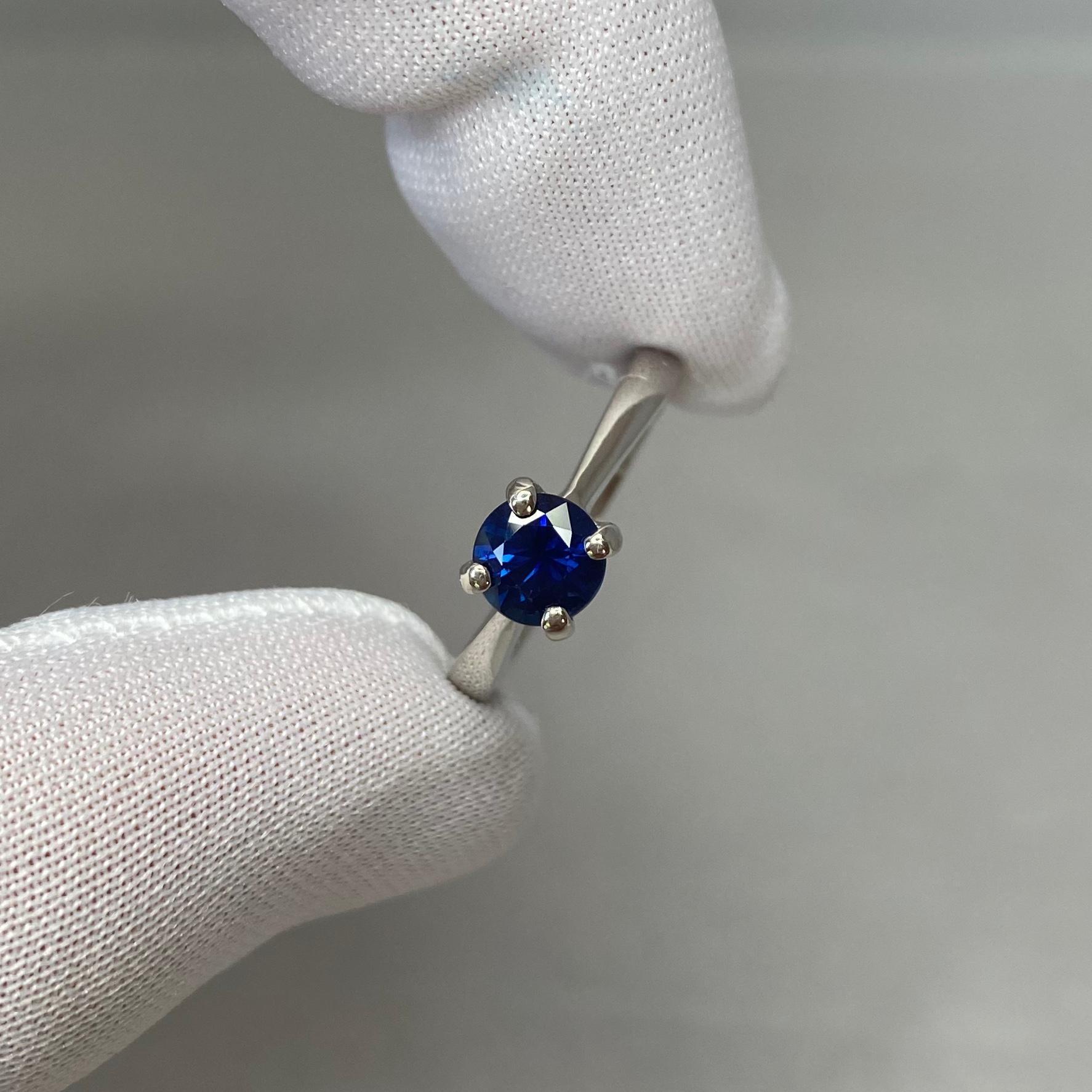 Deep Blue Australian Sapphire 1.02 Carat Solitaire Round Cut Platinum Ring 1
