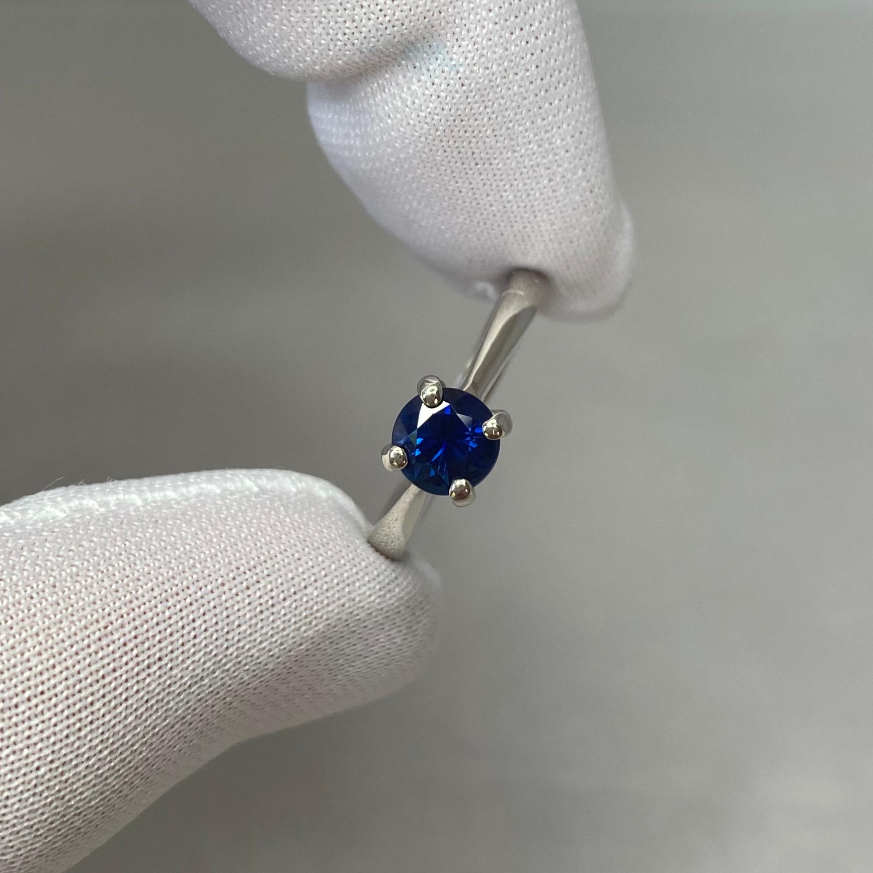 Deep Blue Australian Sapphire 1.02 Carat Solitaire Round Cut Platinum Ring 3