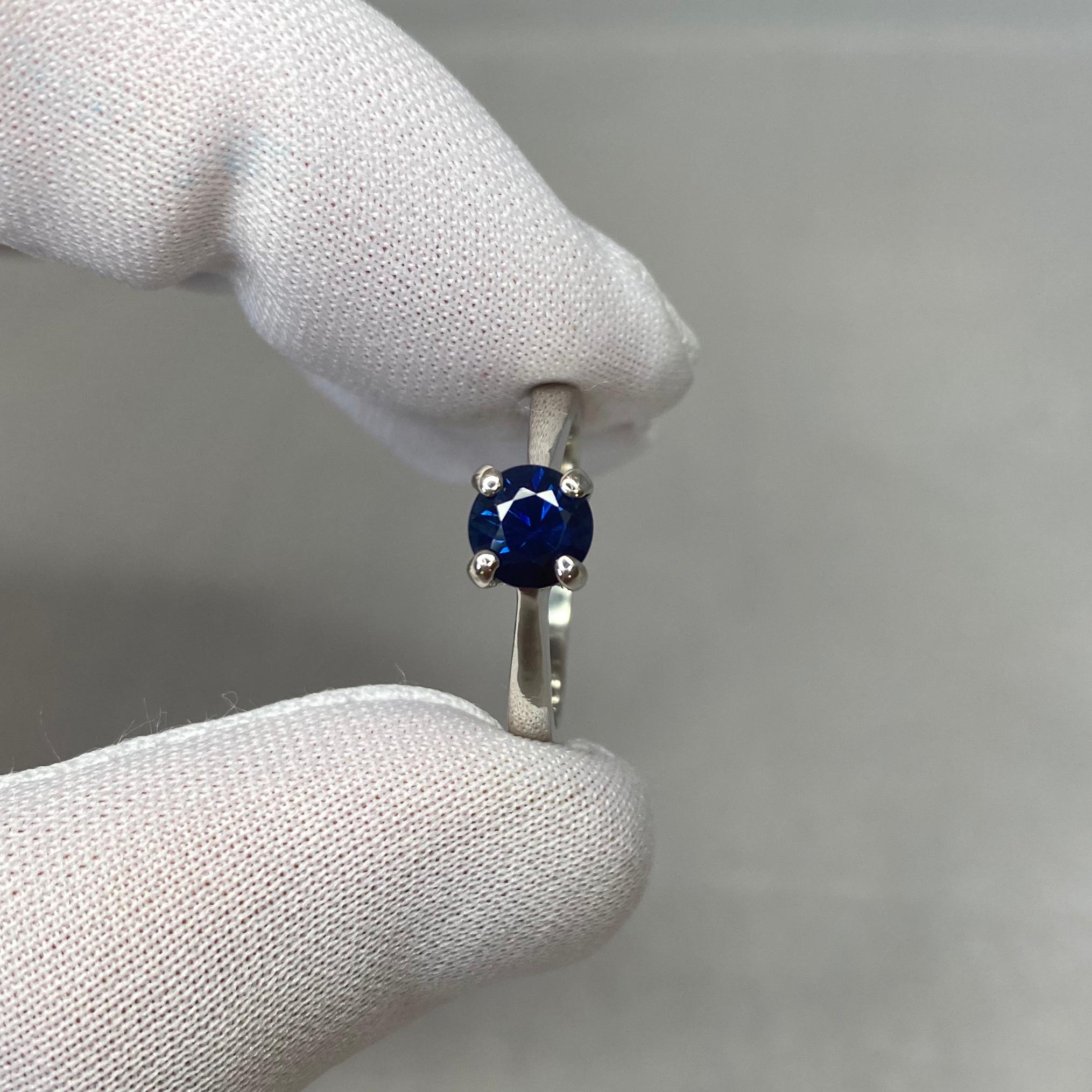 Deep Blue Australian Sapphire 1.02 Carat Solitaire Round Cut Platinum Ring 4