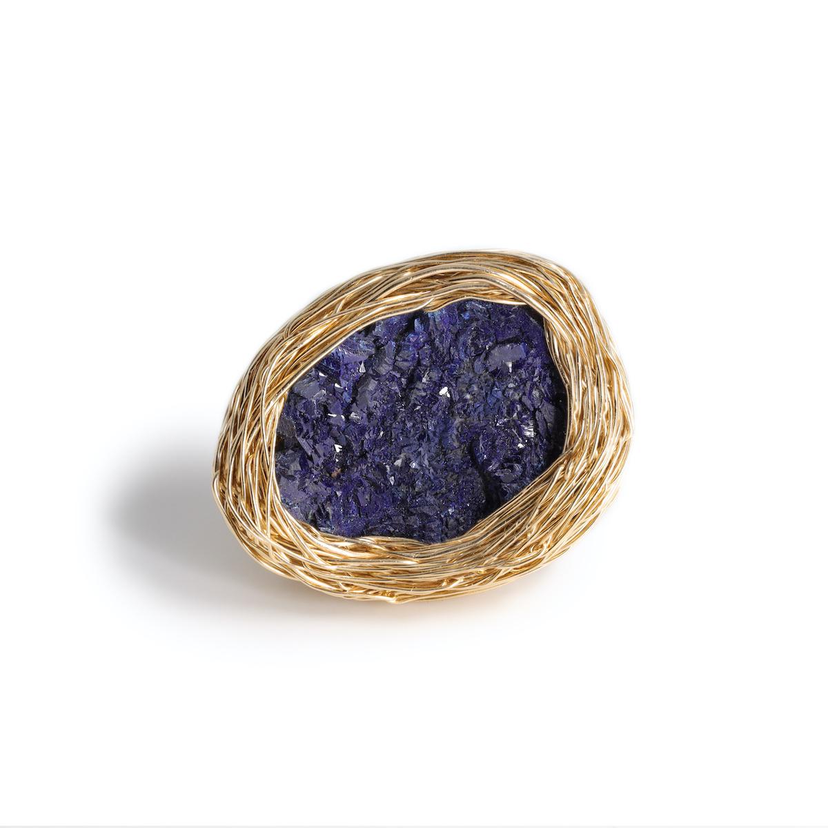 Bague fantaisie ou cocktail en or jaune 14 carats avec azurite d'un bleu profond de l'artiste en vente 6