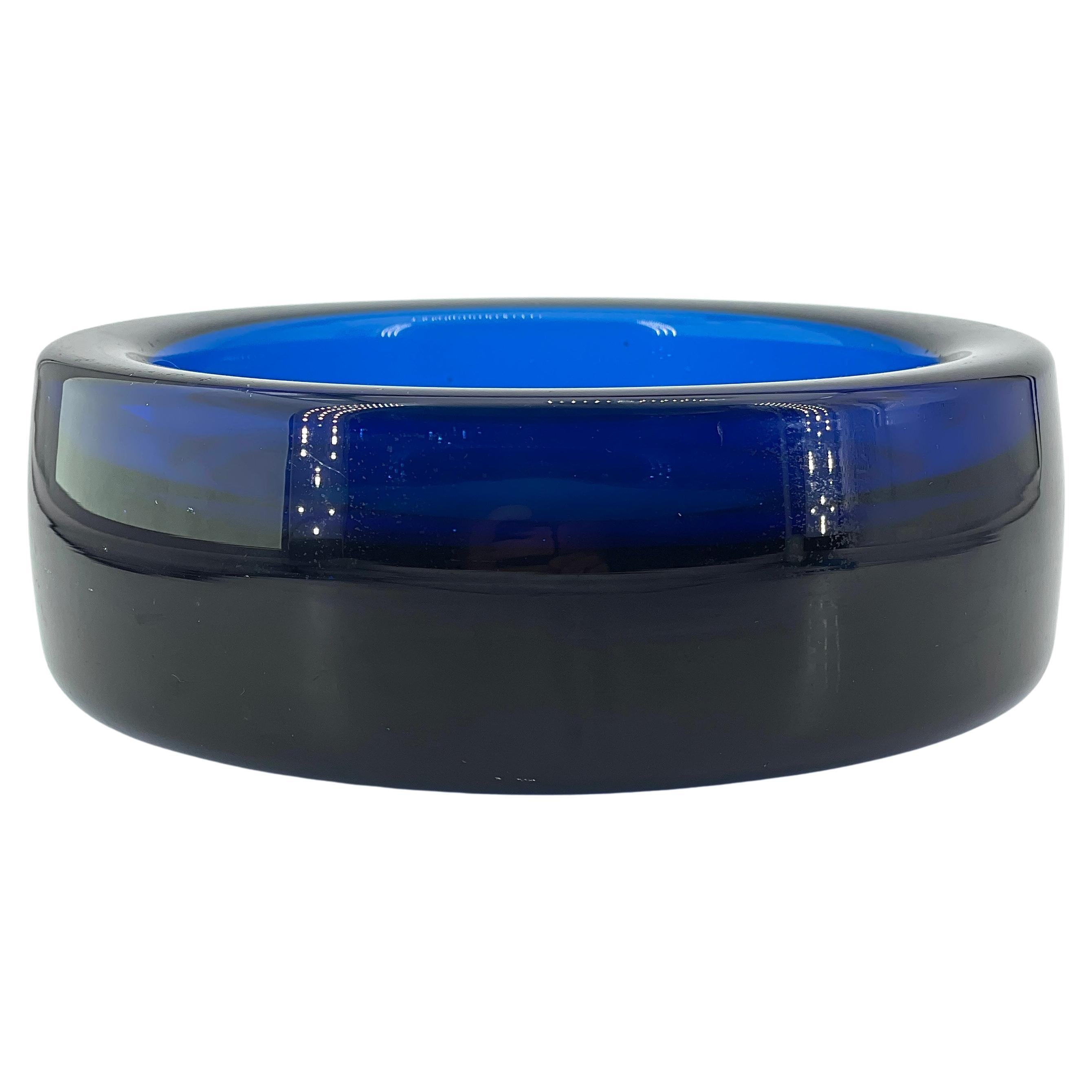 Deep Blue Bowl Footed Ashtray Vintage Mid-Century Cigar like Seguso Orrefors