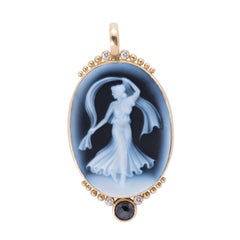 Deep Blue Cameo Pendant with Diamonds
