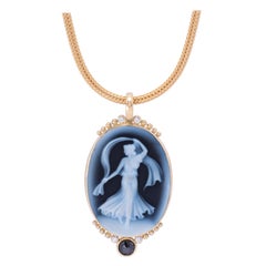 Deep Blue Cameo Pendant with Diamonds