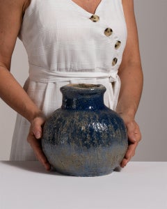 Deep Blue Ceramic Vase, Belgian Studio Pottery, 1960s Vintage Design