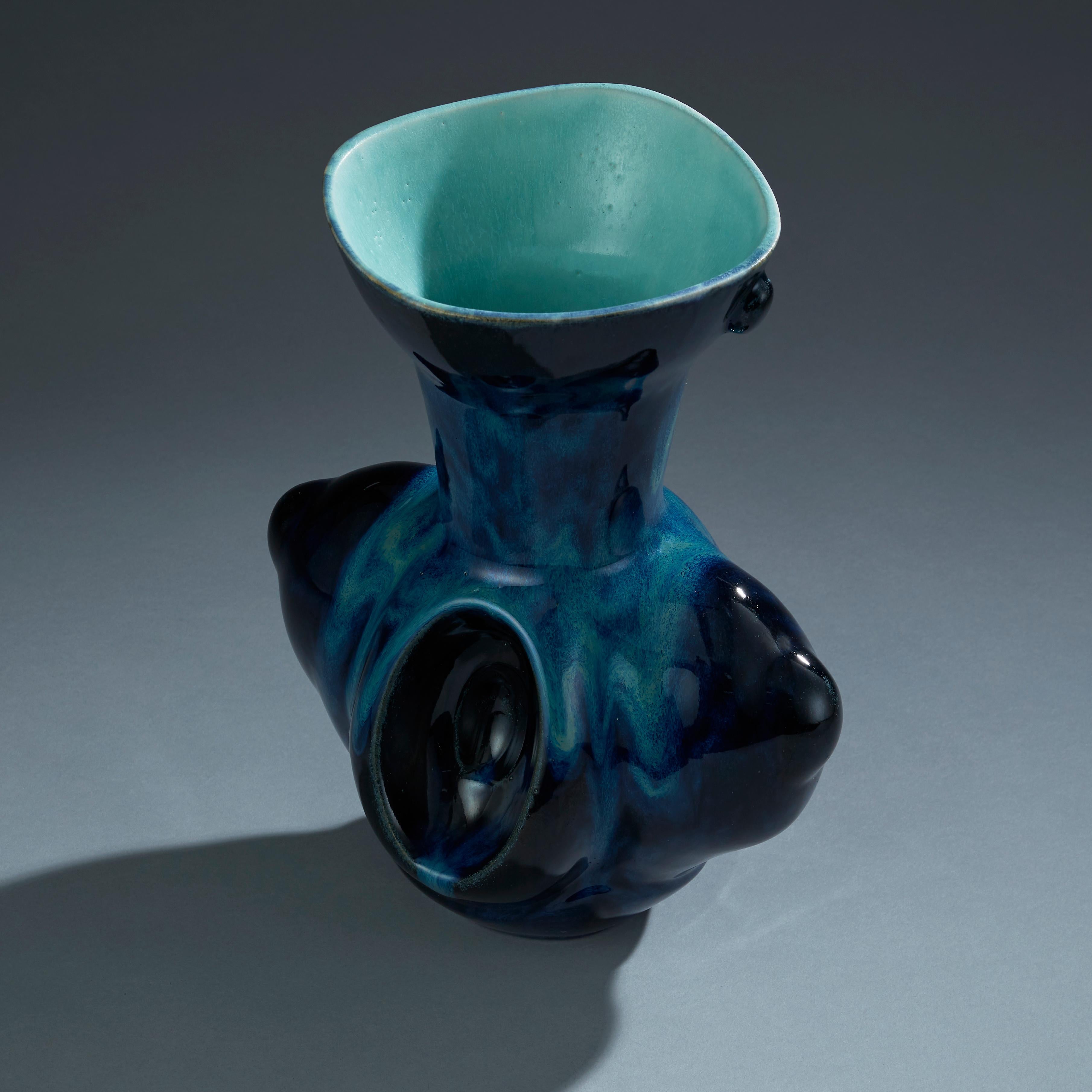 Baroque Deep Blue Ceramic Vase Contemporary 21st Century Italian Unique Piece For Sale