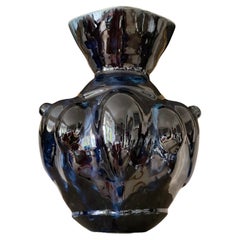 Deep Blue Ceramic Vase Contemporary 21st Century Italian Unique Piece Stoneware
