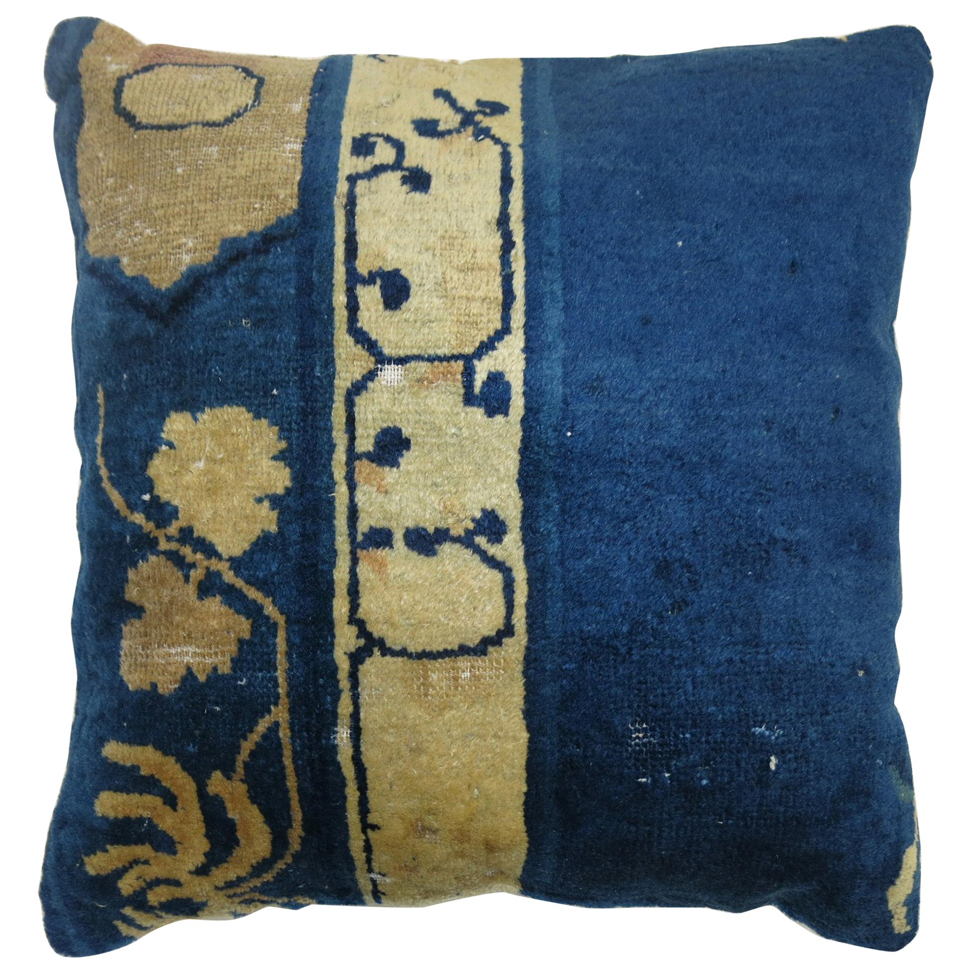 Deep Blue Chinese Rug Pillow