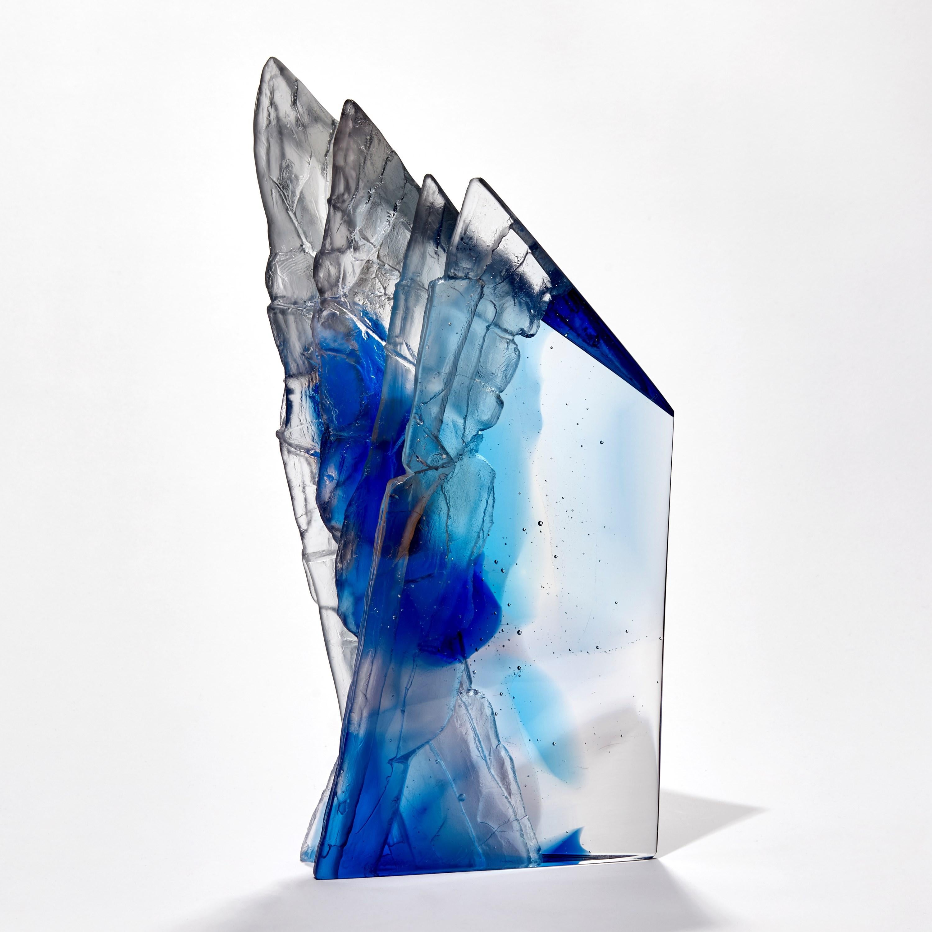 Organic Modern Deep Blue Cliff, a Rich Blue & Grey Glass Cliff Artwork by Crispian Heath For Sale