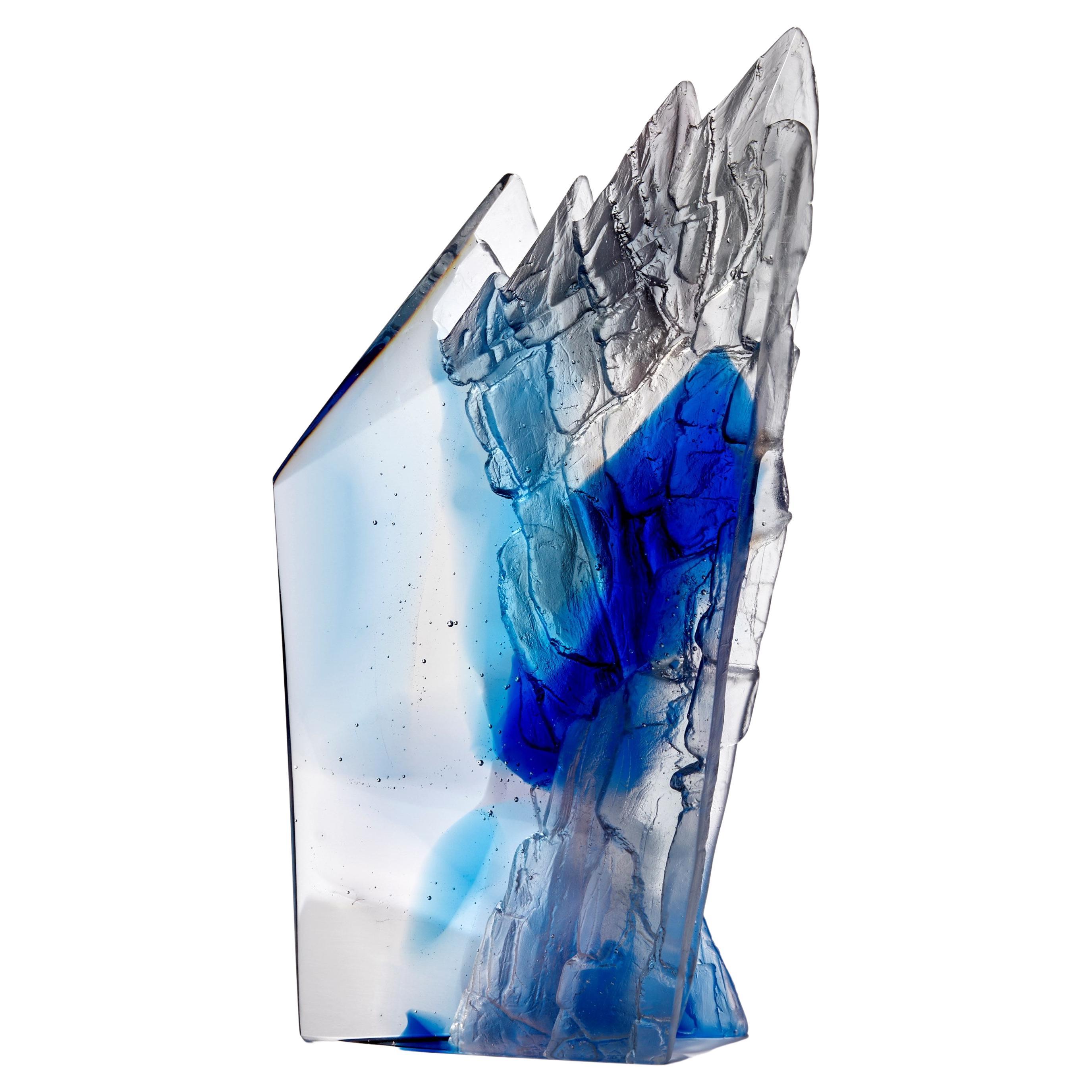Deep Blue Cliff, a Rich Blue & Grey Glass Cliff Artwork by Crispian Heath For Sale