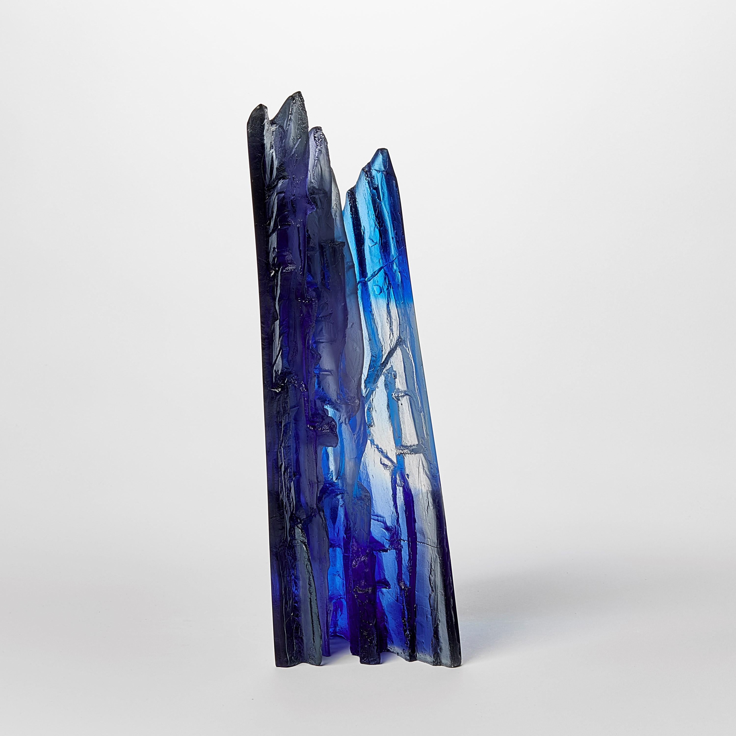 Organic Modern Deep Blue Cliff II, a textured cliff inspired glass sculpture by Crispian Heath For Sale