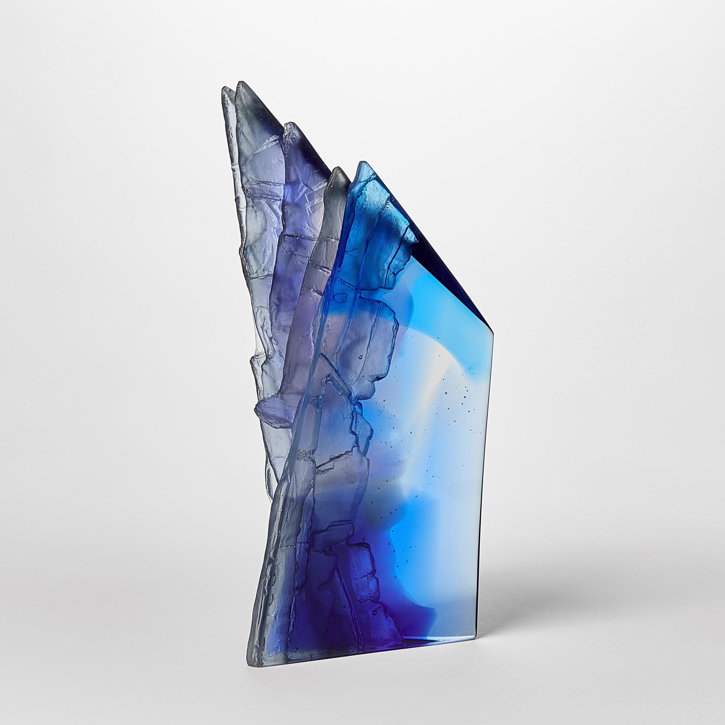 British Deep Blue Cliff II, a textured cliff inspired glass sculpture by Crispian Heath For Sale