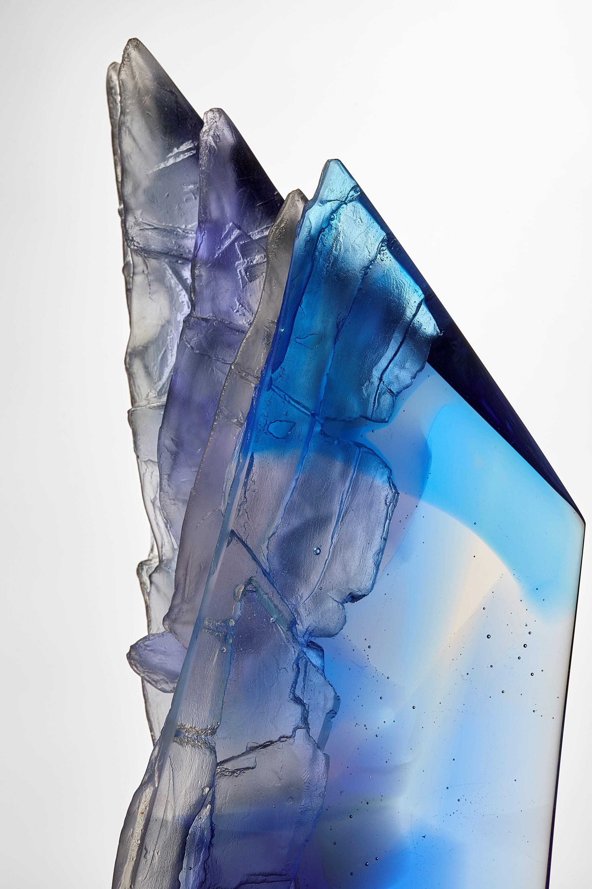 Hand-Crafted Deep Blue Cliff II, a textured cliff inspired glass sculpture by Crispian Heath For Sale