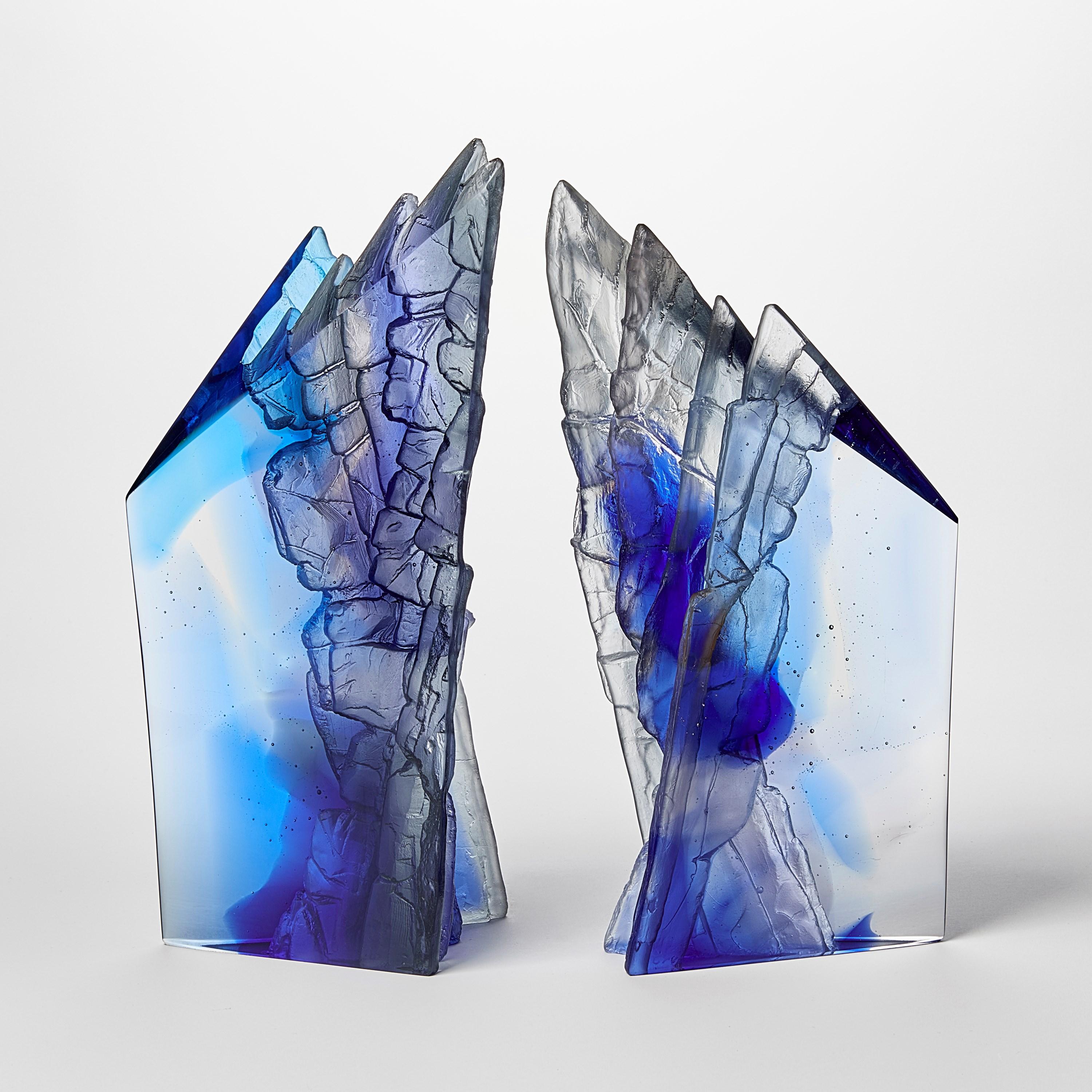 Art Glass Deep Blue Cliff II, a textured cliff inspired glass sculpture by Crispian Heath For Sale