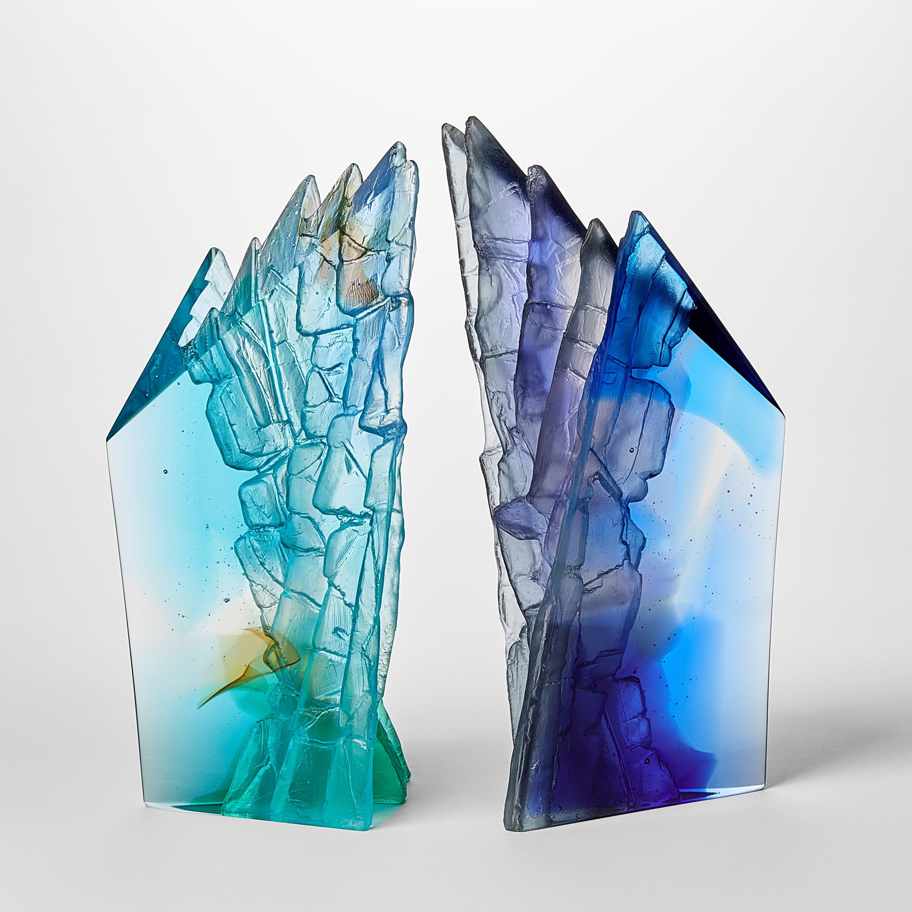 Deep Blue Cliff II, a textured cliff inspired glass sculpture by Crispian Heath For Sale 1