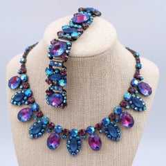 Deep Blue Czech Necklace and Bracelet Set 1950s