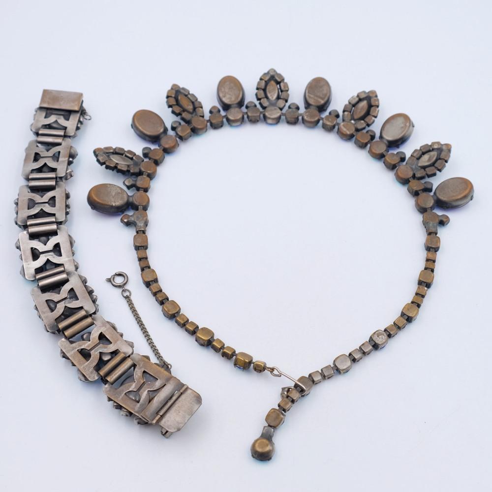 Women's or Men's Deep Blue Czech Necklace and Bracelet Set 1950s For Sale