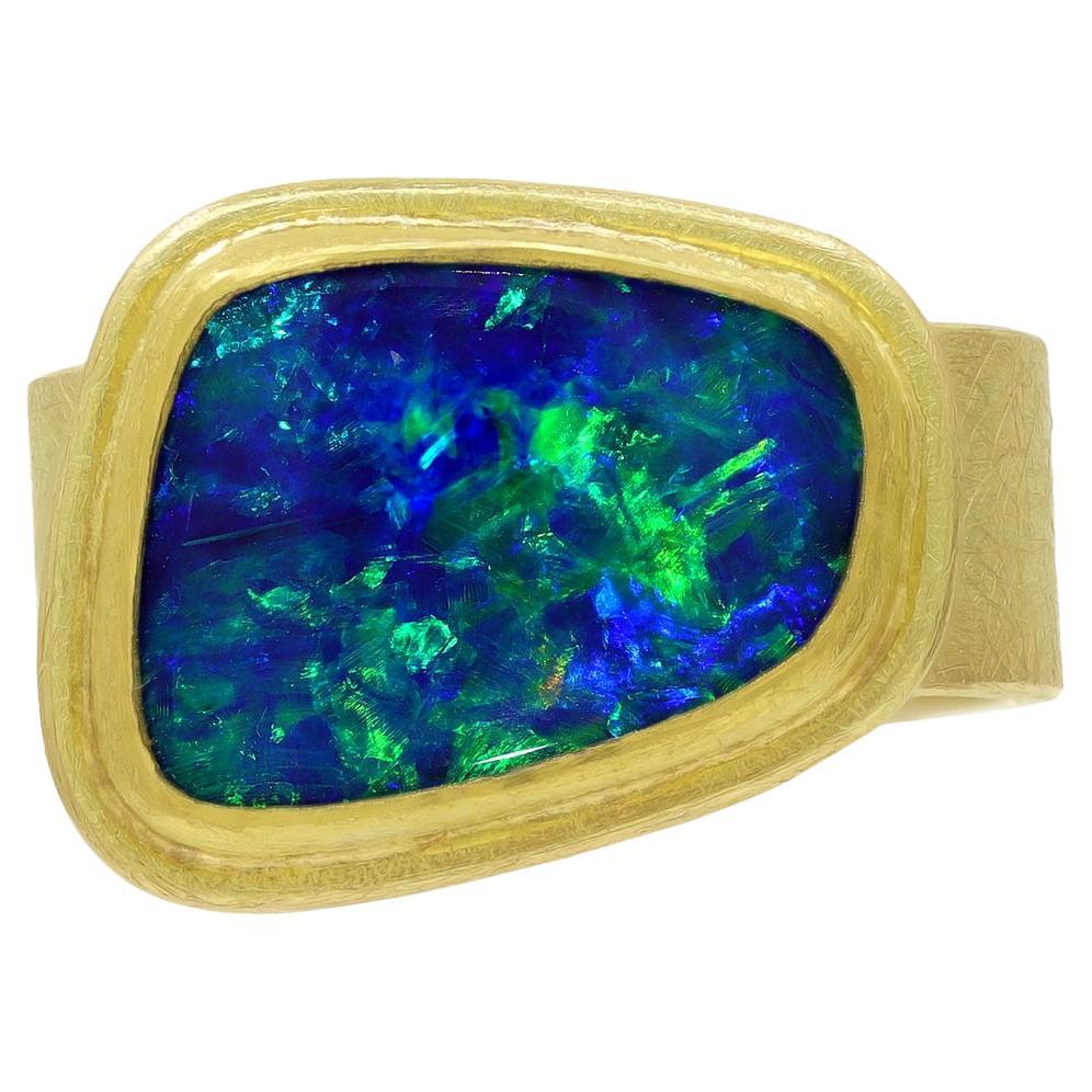 Deep Blue Electric Australian Opal 22k Gold One of a Kind Ring, Petra Class 2023 For Sale