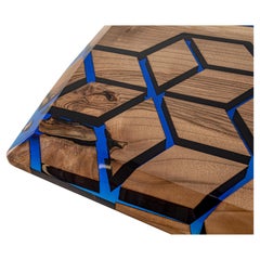 Bespoke Black Walnut Live Edge Dining Table with a Deep Sea Blue Epoxy River