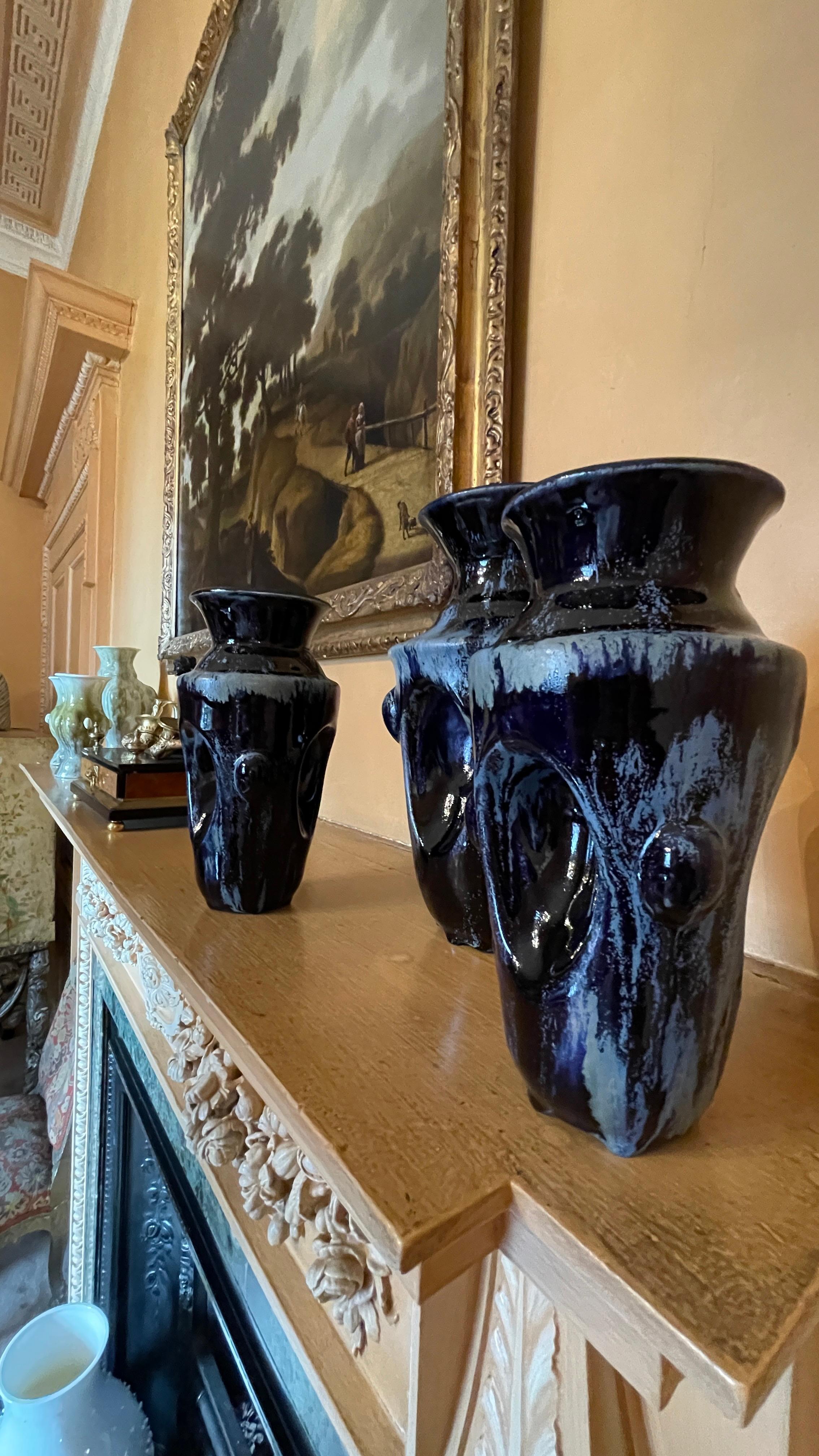 Deep Blue Garniture of Three Vases Contemporary 21st Century Italian Unique For Sale 4