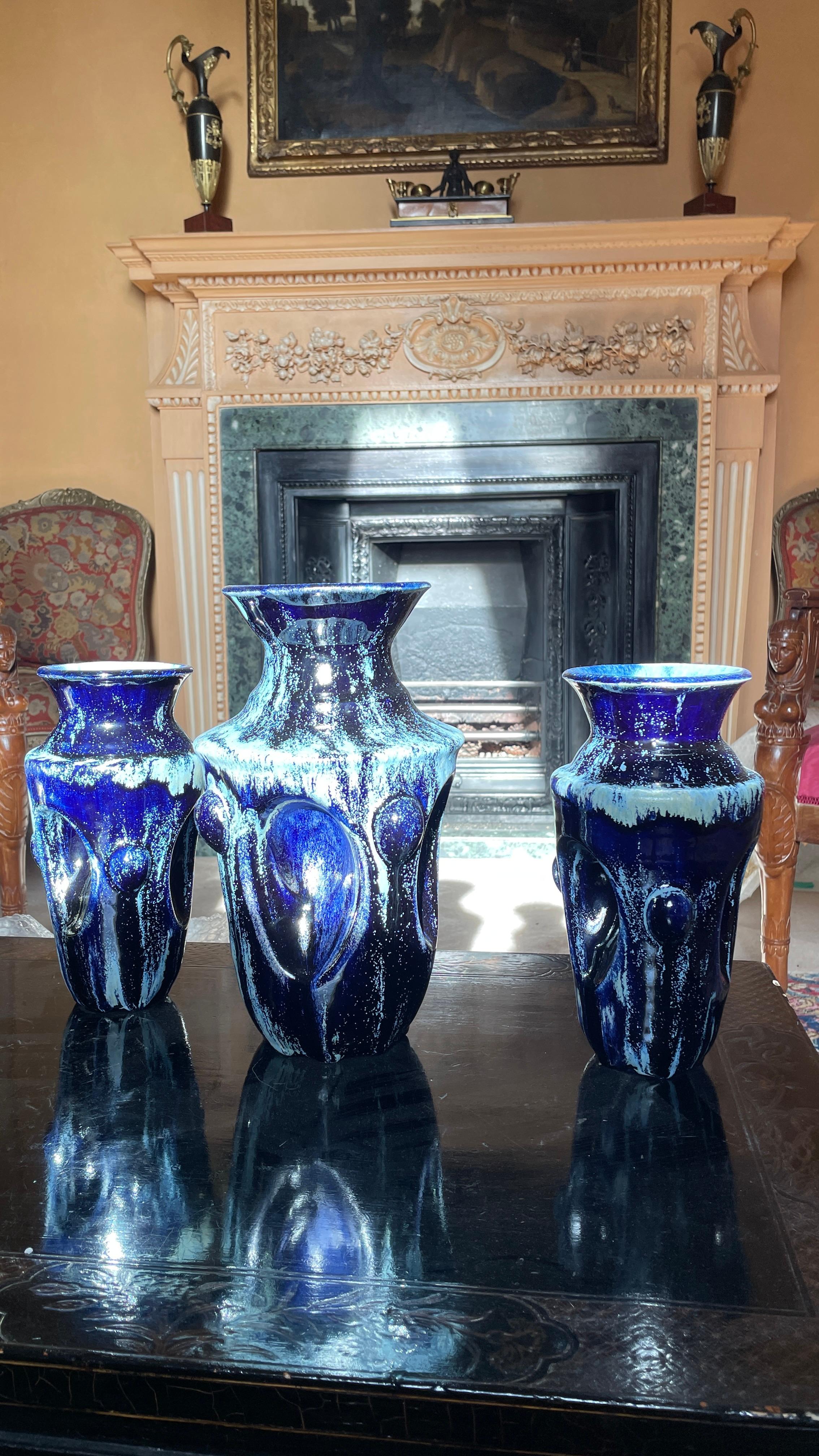 Deep Blue Garniture of Three Vases Contemporary 21st Century Italian Unique For Sale 5
