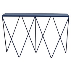 Consolle Giraffa blu profondo con piano in linoleum ai semi di lino