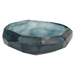 Deep Blue Glass Cubist Shape Bowl, Romania, Contemporary