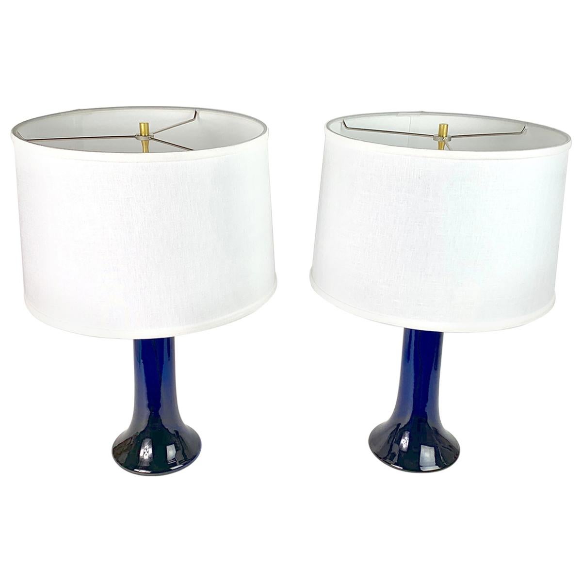 Pair of deep blue glass lamps by Luxus, Sweden, 1980, Elegant pair in the most beautiful royal blue classy table lamps by Luxus, Sweden.

Rewired for the US.
Shades not included.