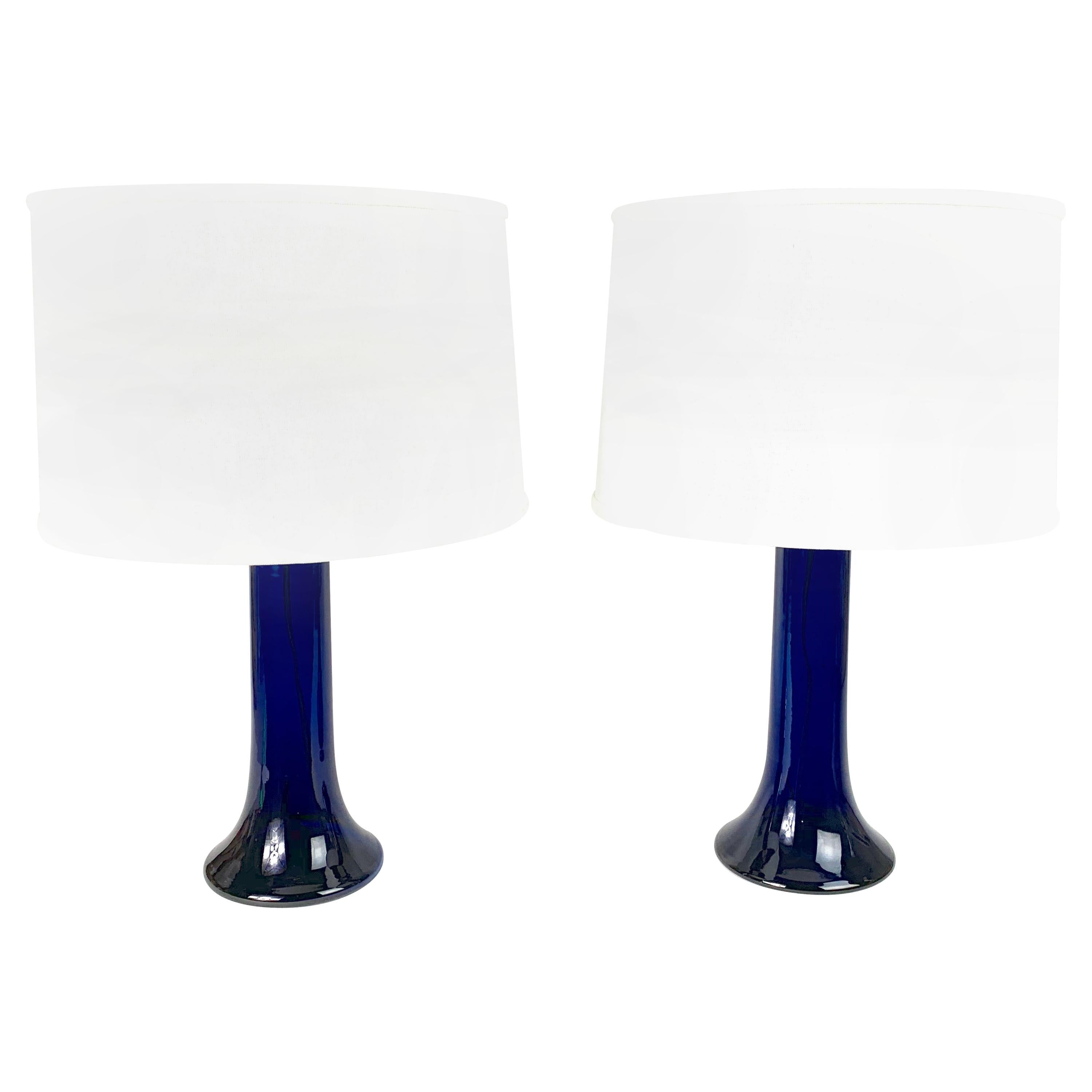 Deep Blue Glass Lamps by Luxus, Sweden, 1980 For Sale
