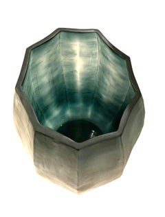 Deep Blue Glass Octagonal Shape Vase, Romania, Contemporary