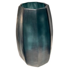 Deep Blue Glass Octagonal Shape Vase, Romania, Contemporary