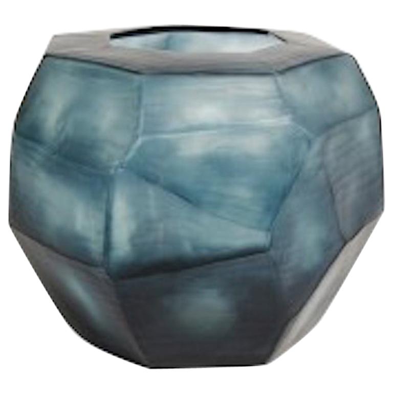 Contemporary Romanian deep blue glass vase.
Chiseled cubist design.


