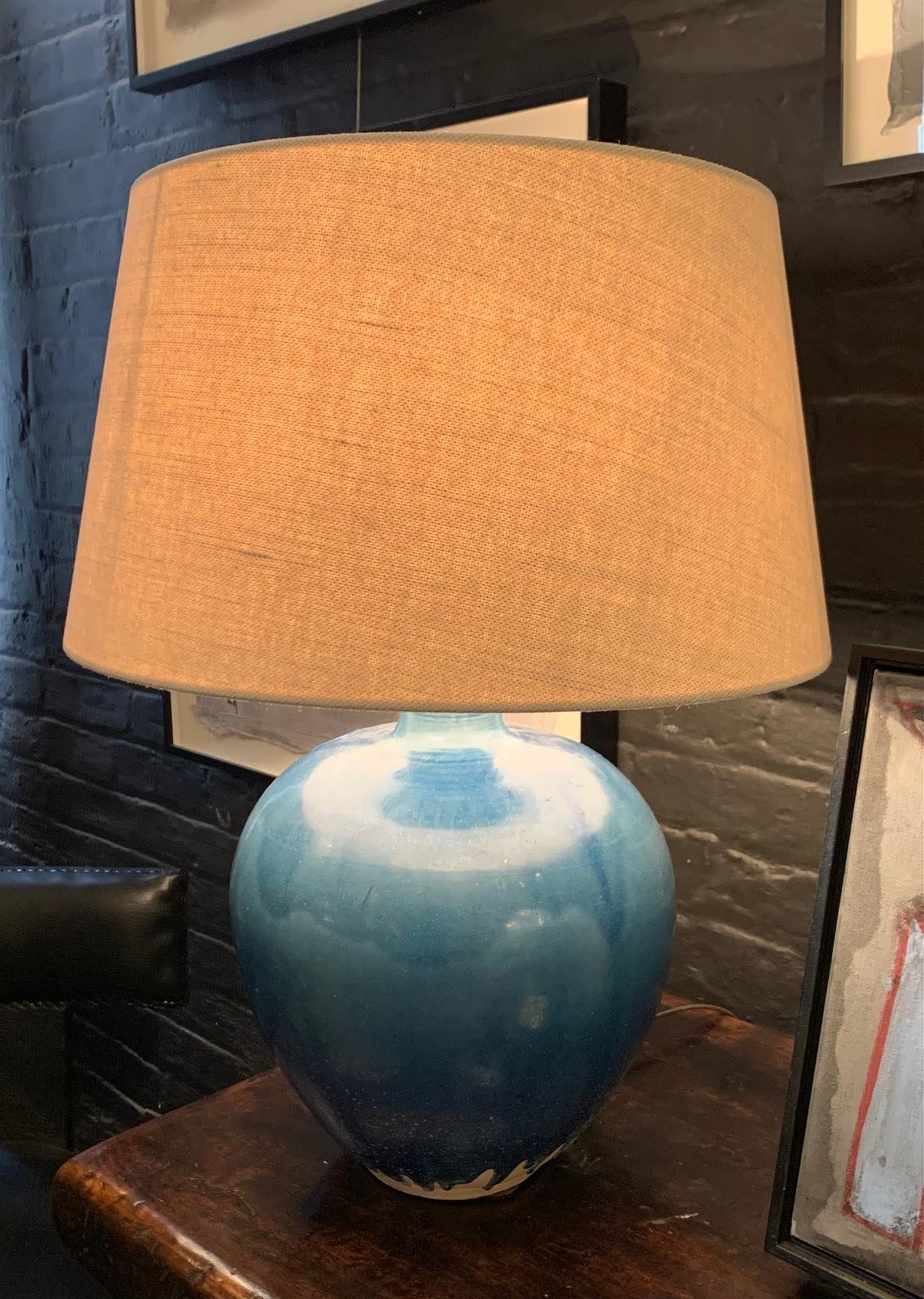Deep Blue Glazed Pair Lamps, China, Contemporary In New Condition In New York, NY