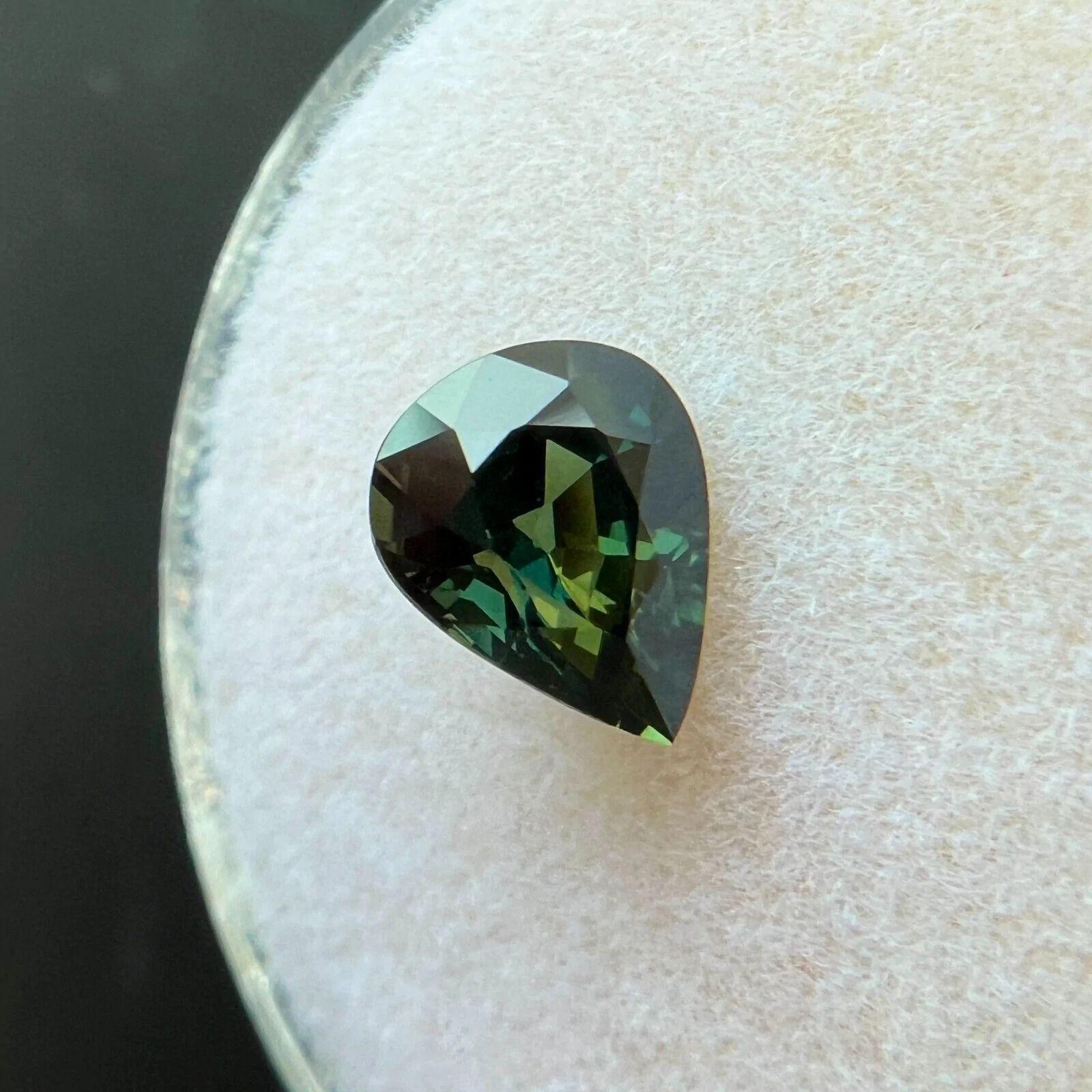 Deep Blue Green Sapphire 1.20ct Pear Teardrop Cut Loose Gemstone 7x5.8mm VVS For Sale 1