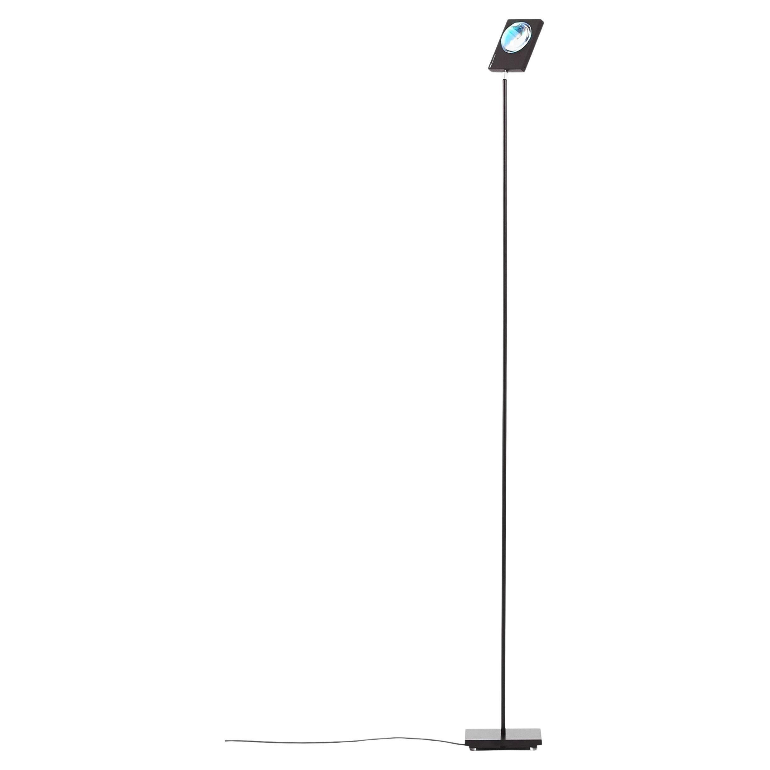 Deep Blue Halo Evo II Floor Lamp by Mandalaki
Dimensions: D 10 x W 13 x H 120 cm
Materials: Aluminium, brass, iron, glass
Available in other light color,

Weight: 3 Kg
Input: 100-240V 50-60Hz
Output: 12V
LED Power: 8W
Lumen: ~ 1000