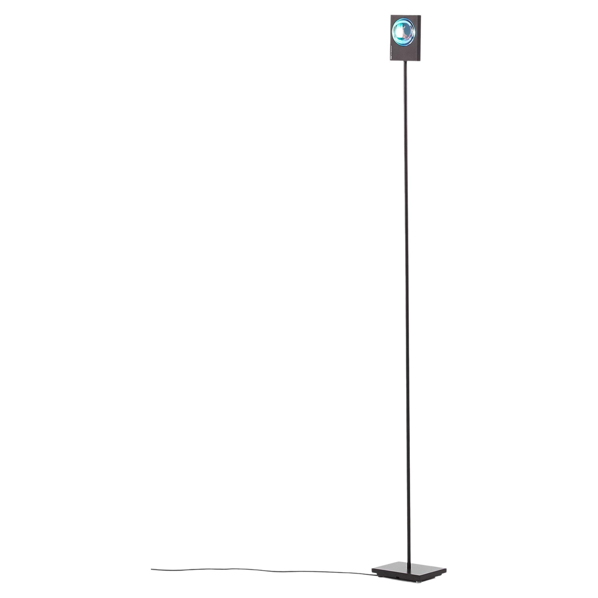 Deep blue Halo one floor lamp by Mandalaki
Dimensions: D 10 x W 13 x H 120 cm
Materials: Aluminium, brass, iron, glass
Available in other light color.

Weight: 3 Kg
Input: 100-240V 50-60Hz
Output: 12V DC
LED Power: 4W
Lumen: ~ 500