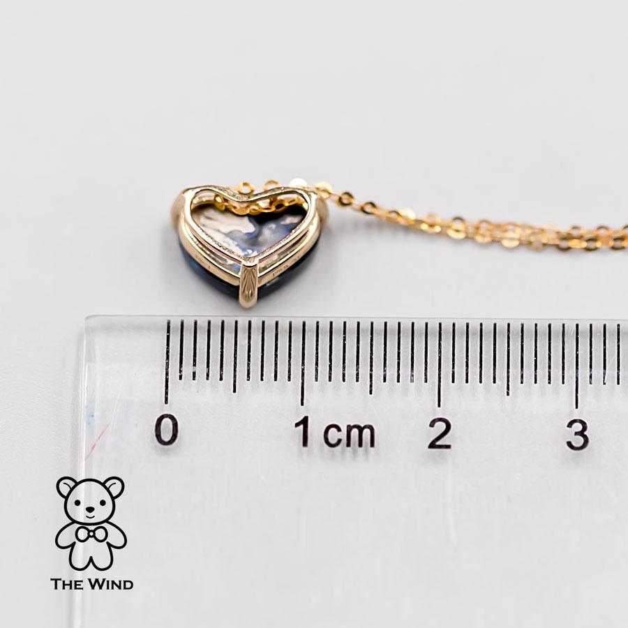 Artist Deep Blue Heart Shaped Australian Black Opal Pendant Necklace 18K Yellow Gold For Sale